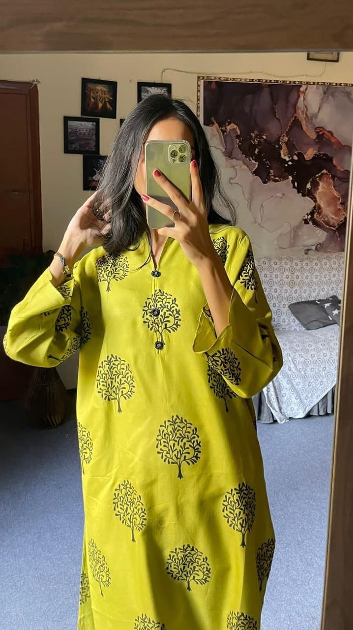 Floral TREE Print 2pc Stitched (Yellow 1)