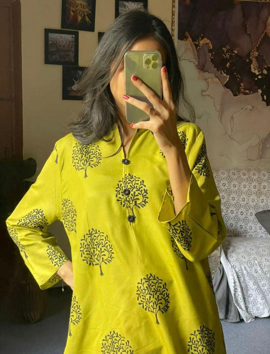 Floral TREE Print 2pc Stitched (Yellow 1)