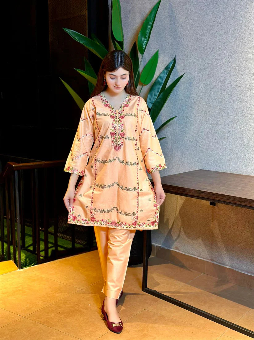 " EMIRE " 2Pcs Stitched Embroidered Suit (Light Peach)