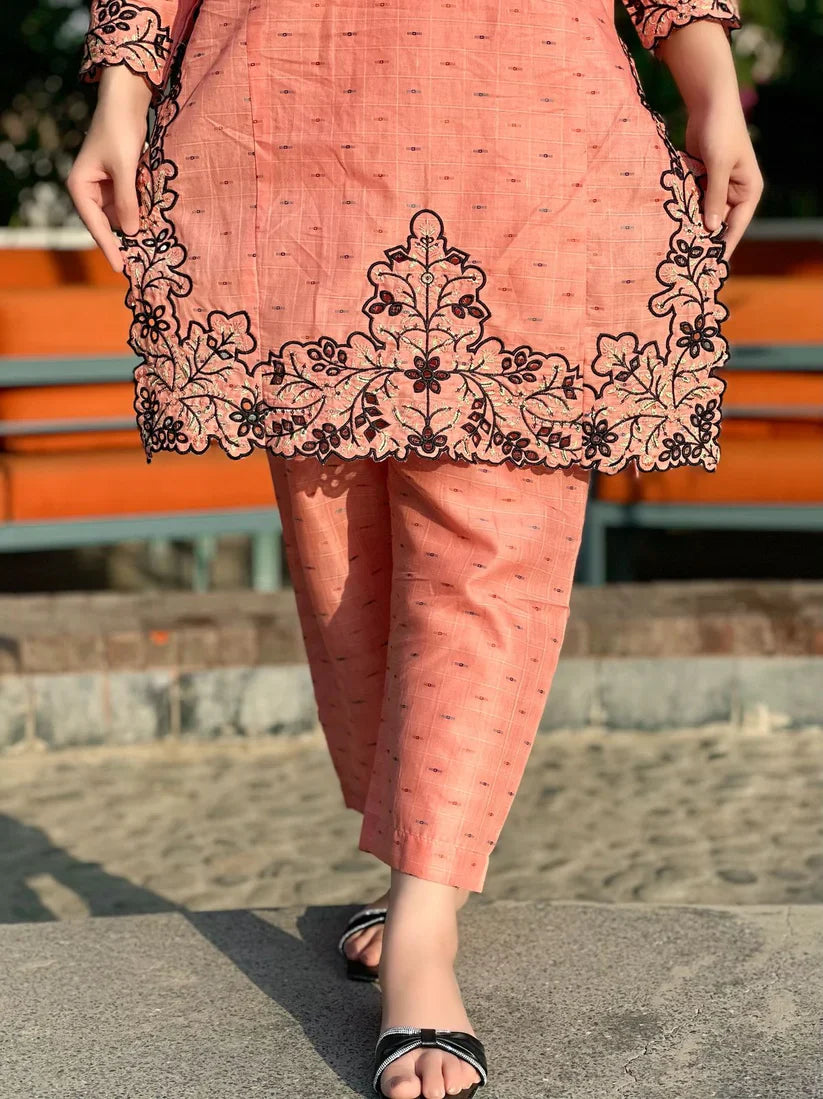 " AZLIN " 2Pcs Stitched Embroidered Dress (Baby Pink)