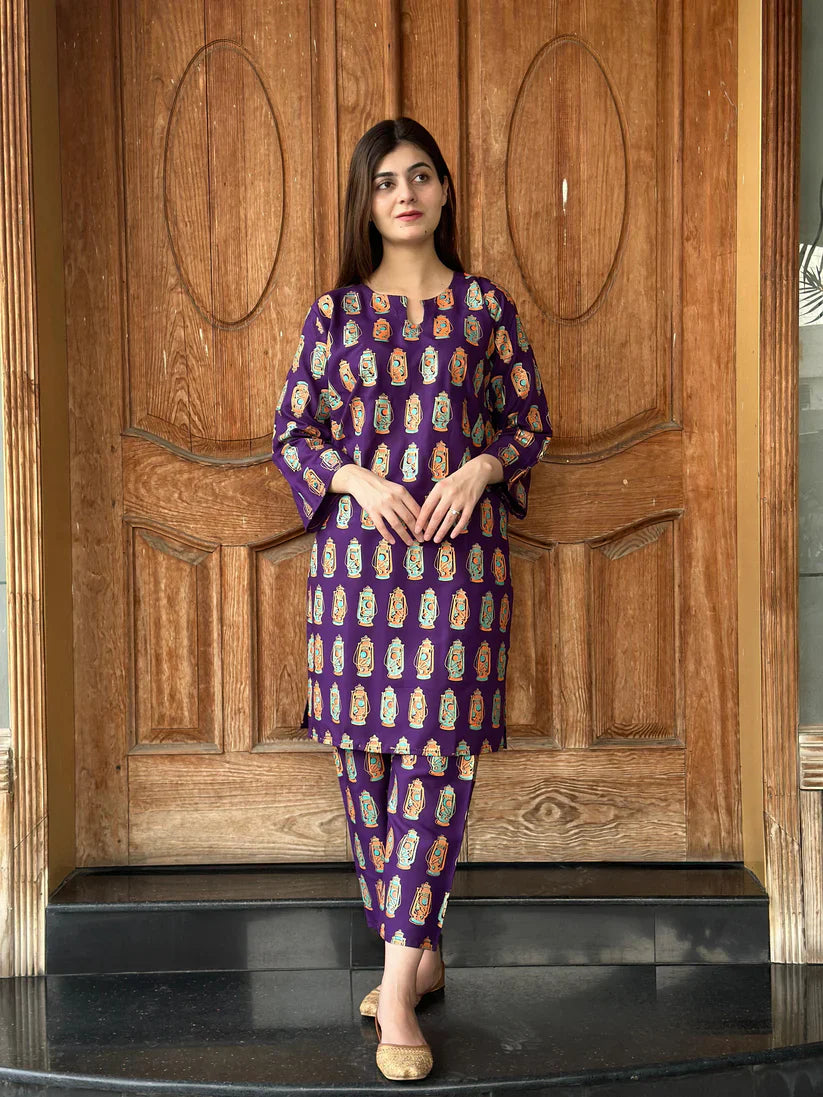 Amira's Grace 2Pcs Stitched Suit (Purple)