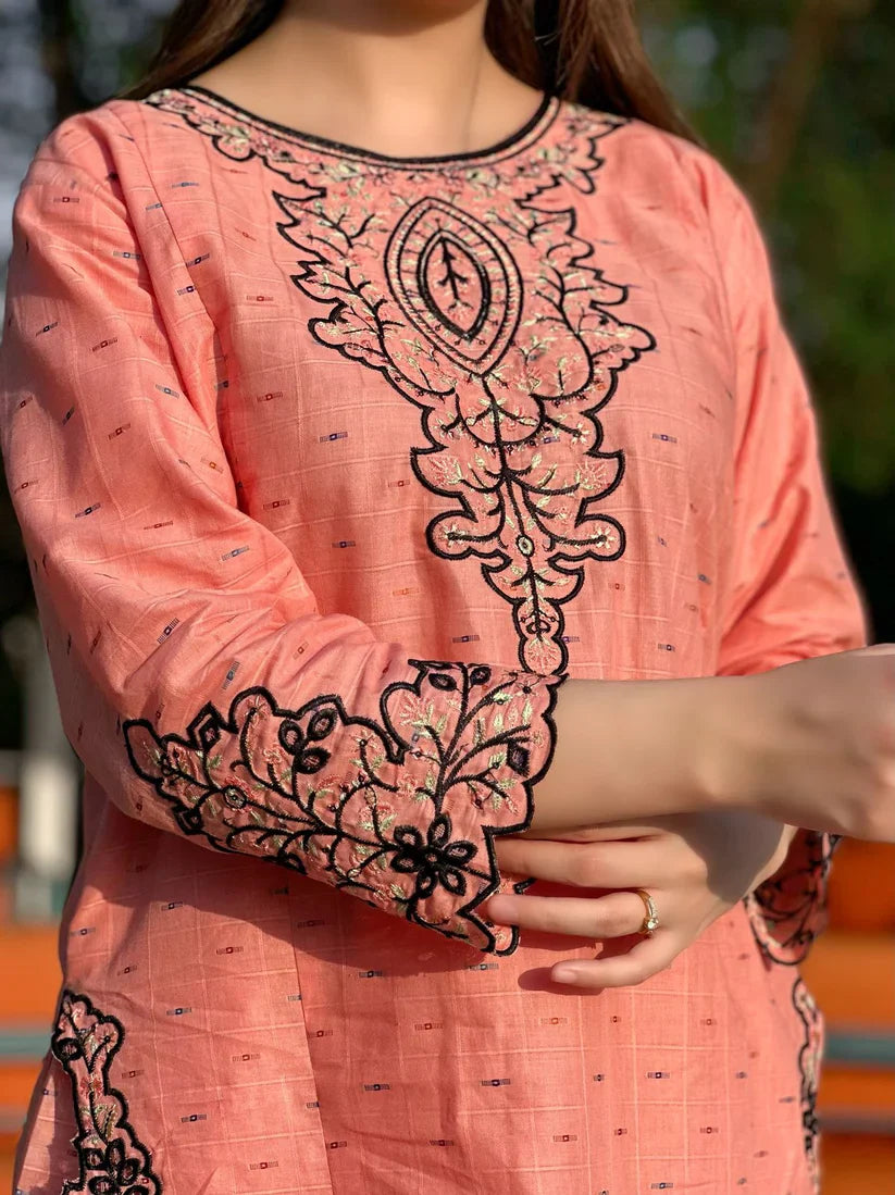 " AZLIN " 2Pcs Stitched Embroidered Dress (Baby Pink)