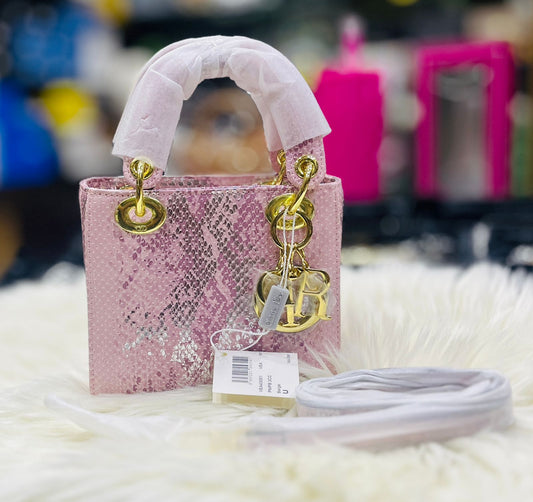 DIOR Lady Dior Mini Python Skin – Women Bag (Pink)