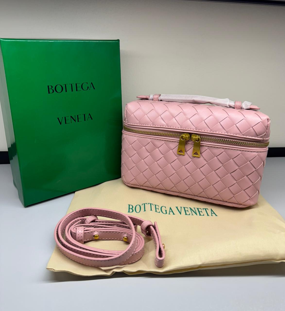 BOTTEGA VENETA Bang Bang Intrecciato Leather Vanity Case – Women Bag (Pink)