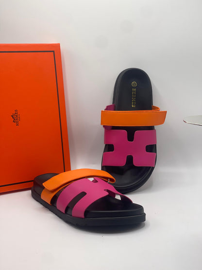 H-E-R-M-E-S Two Tone Slippers – Premium Women Flat Slippers (Pink with Black)