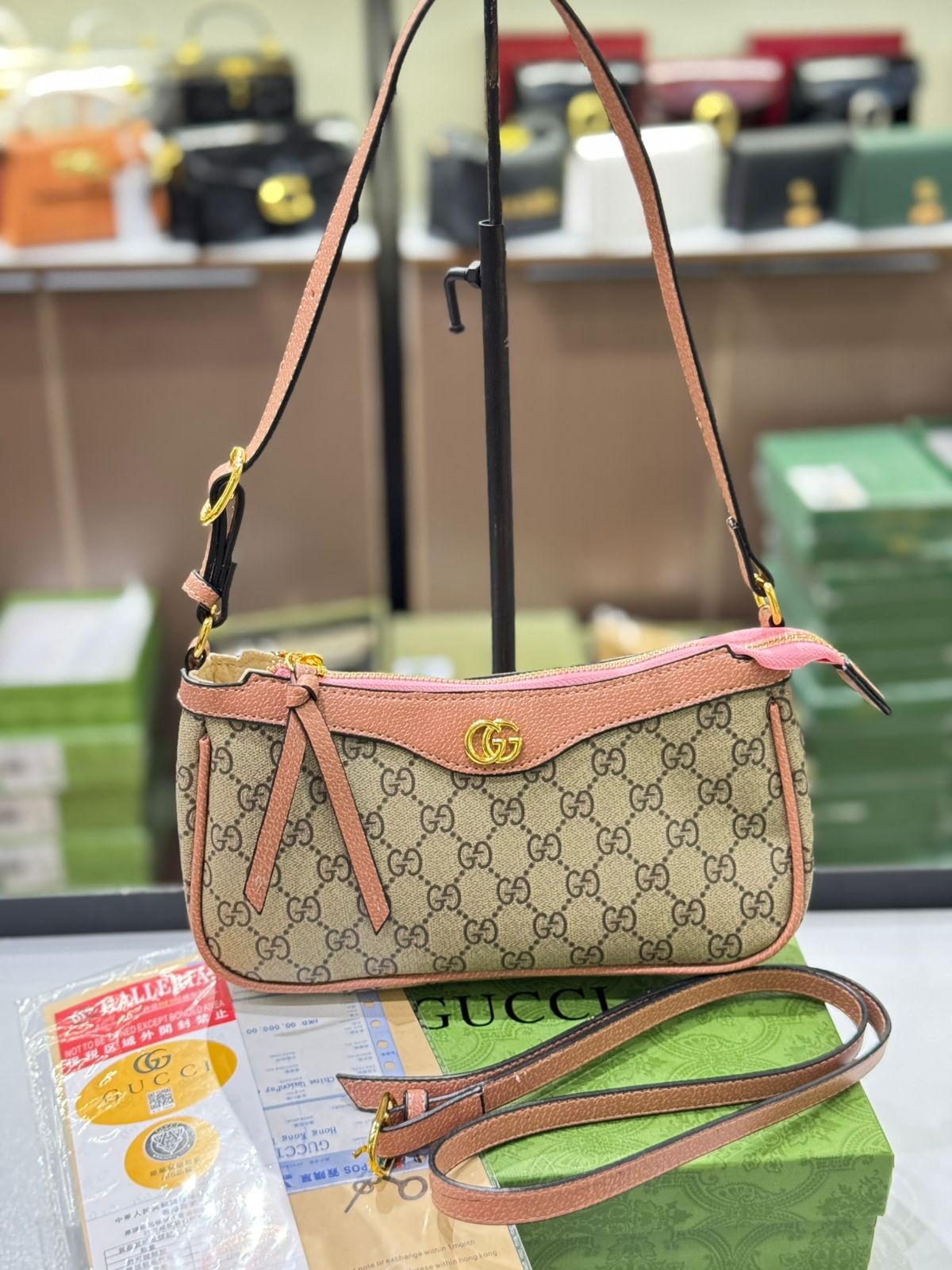 GUCCI OPHIDIA SMALL BAG – Women Bag (Pink Beige)