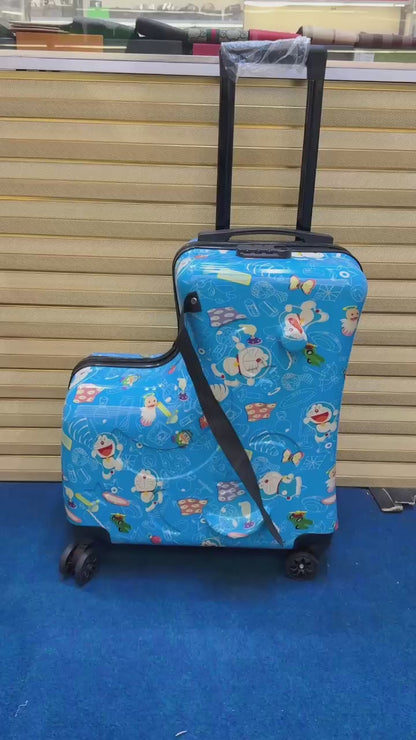 RIDE-ON Kids Travel Suitcase – Duck Train Trolley Bag (20 Inches) (Blue)