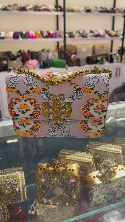 TORY BURCH – SIGNATURE MASTER SERIES HANDBAG (White Pink Gold with Mix Colour)