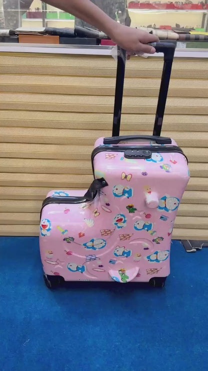 RIDE-ON Kids Travel Suitcase – Duck Train Trolley Bag (20 Inches) (Pink)