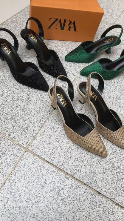 Zara Stone Heel for Women – Restocked in Stunning Colors with Brand Box (Green)