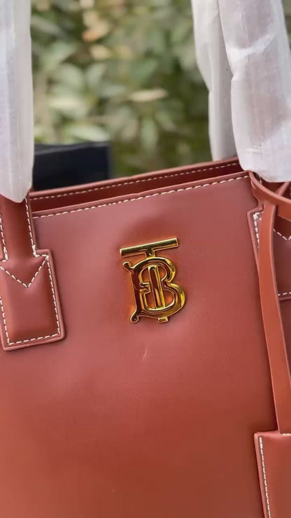 Burberry TB Smooth Leather Tote Bag - Luxury Women Bag (Brown 1)