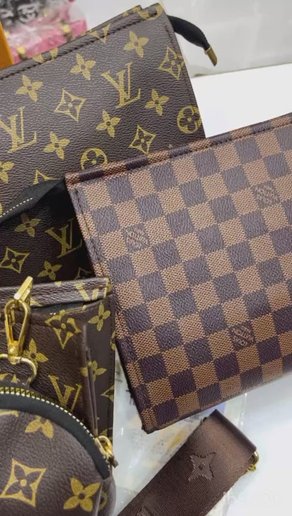 Louis Vuitton Crossbody Women Pouch – 2-Piece Set (Brown/Pink)