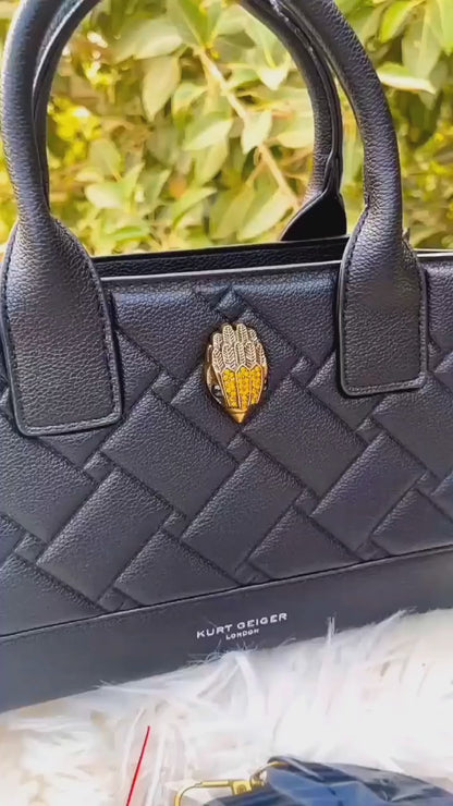 Trendy Women Bag - Kurt Geiger-Inspired Master Quality Handbag & Long Belt (Black)
