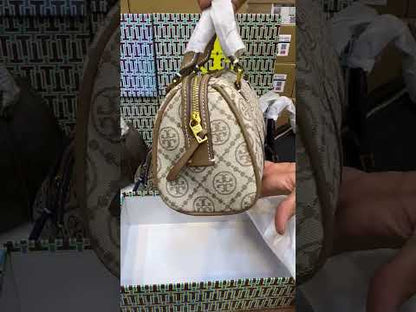 T-O-R-Y B-U-R-C-H T Monogram Petite Barrel Bag – Women Mini Crossbody Bag (Dark Brown)