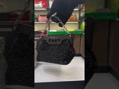 ALEXANDER MCQUEEN MICRO PEAK – Women Bag | Crystal Embellished Metallic Leather (Silver White)