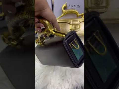 L-A-N-V-I-N Women’s Rateau Pencil Cat Leather Shoulder Bag – Luxury Mini Handbag (Gold)