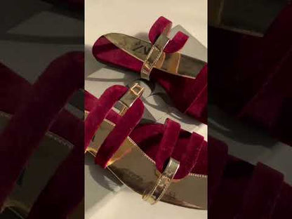 Z-A-R-A Fancy Flat Slippers – Soft & Comfortable Women Footwear | Red/Gold