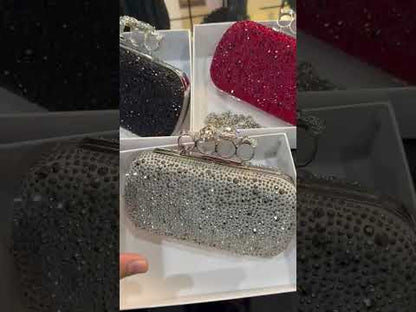 A-L-E-X-A-N-D-E-R M-C-Q-U-E-E-N Skull Knuckle Embellished Clutch – Women Bag (Silver)