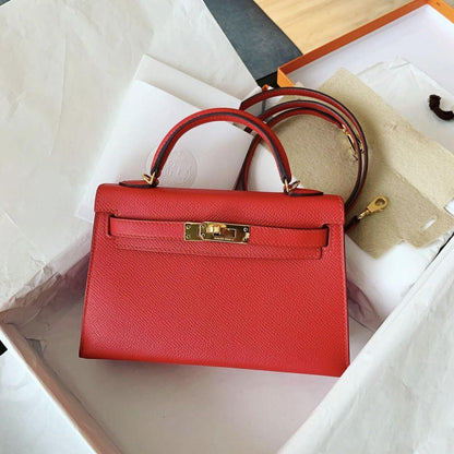 HERMÈS Kelly 20 Mini Women Bag – Elegant PU Leather | Premium Quality with Box & Dust Bag (Red)