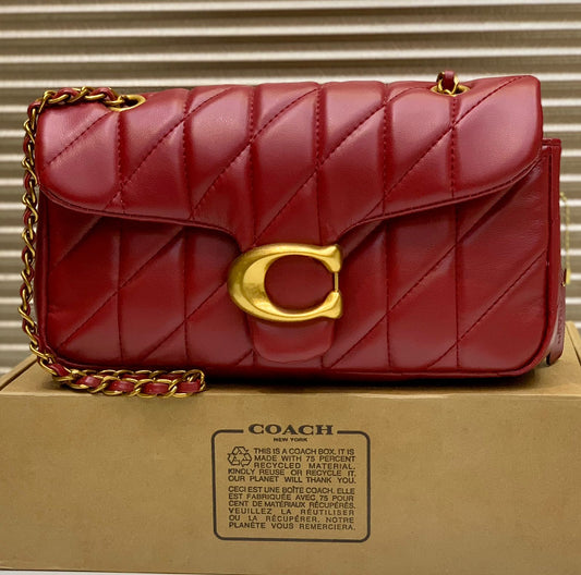 C-O-A-C-H QUILTED TABBY SHOULDER BAG 26 – Women Bag (Maroon with Golden C)
