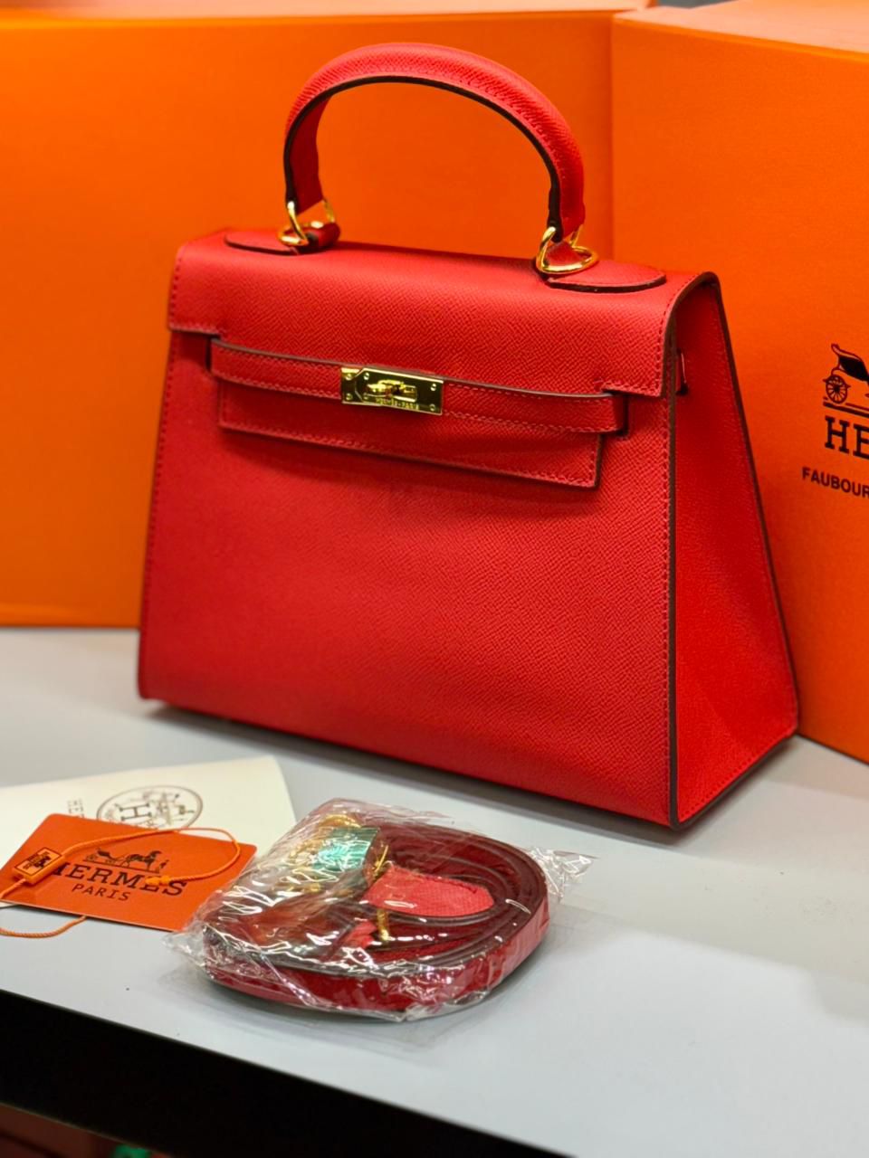 HERMÈS KELLY SELLIER 25CM – Women Bag | Luxury Leather Top Handle & Shoulder Bag (Red)