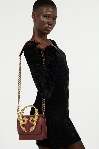 ROBERTO CAVALLI Women Bag – Borsa Bordeaux Con Serpenti | Premium Medium Shoulder & Hand Carry (Red)