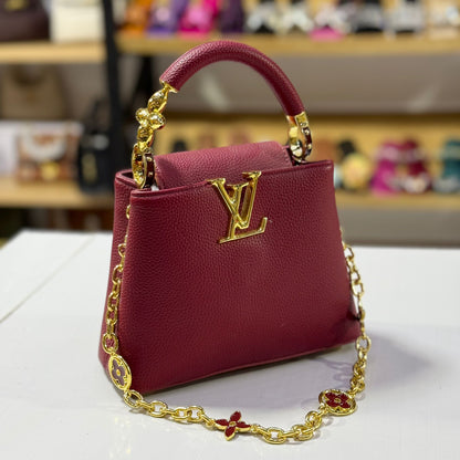 L-O-U-I-S V-U-I-T-T-O-N Capucines Mini – Premium Women Mini Bag with Chain Strap (Red)
