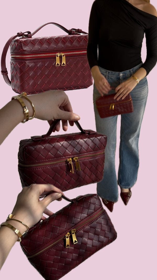 BOTTEGA VENETA Bang Bang Intrecciato Leather Vanity Case – Women Bag (Red)