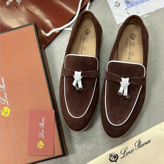 LORO PIANA SUMMER WALK BALLET FLAT CASUAL SHOES / LOAFERS – Women Shoes (Maroon)