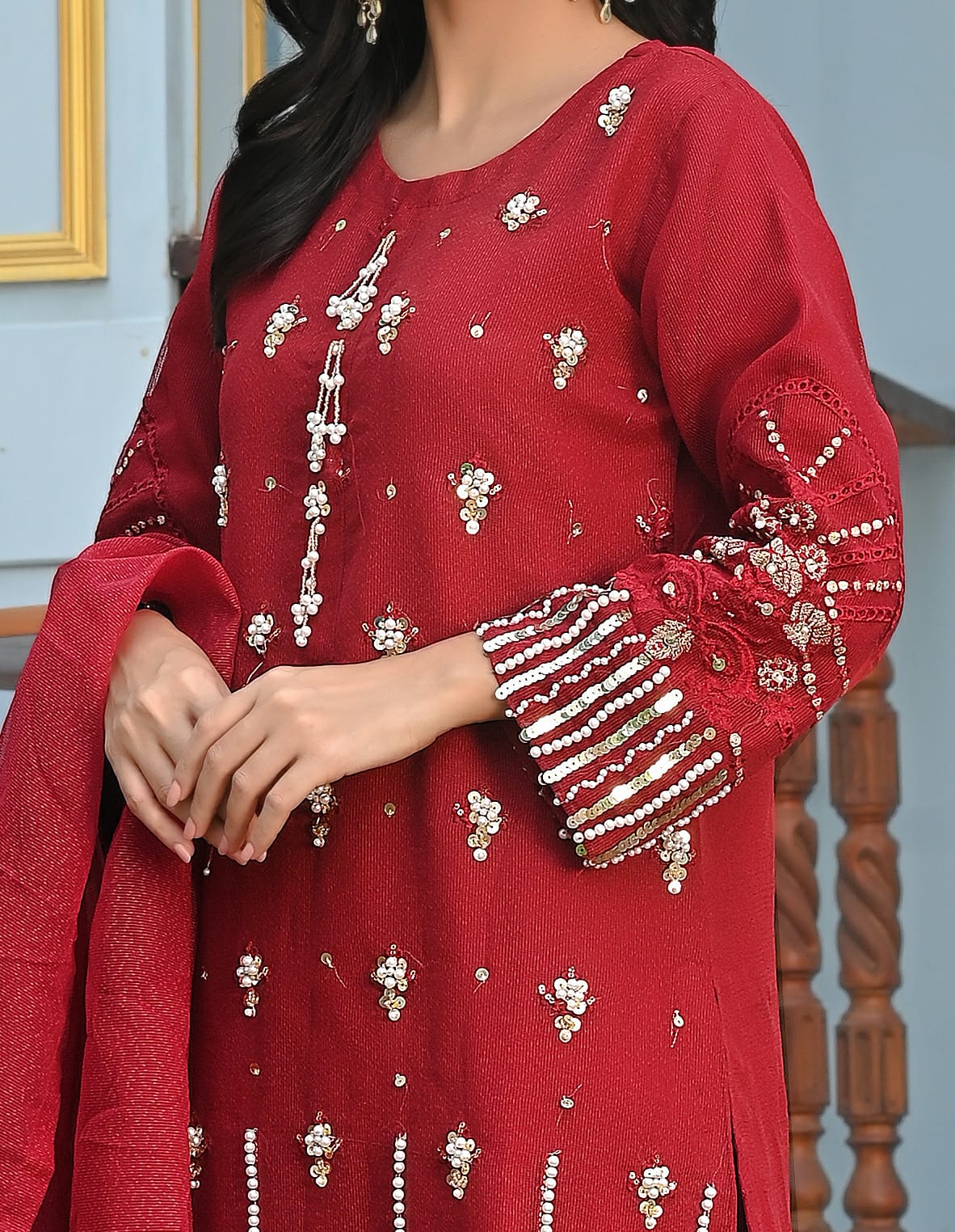 Flosa Handwork Stitched 3-pc (Red)