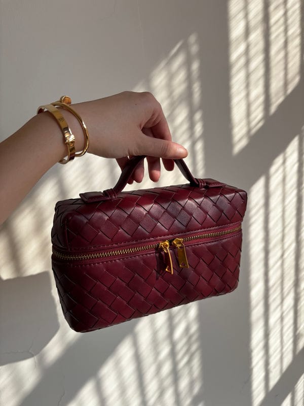 BOTTEGA VENETA Bang Bang Intrecciato Leather Vanity Case – Women Bag (Red)