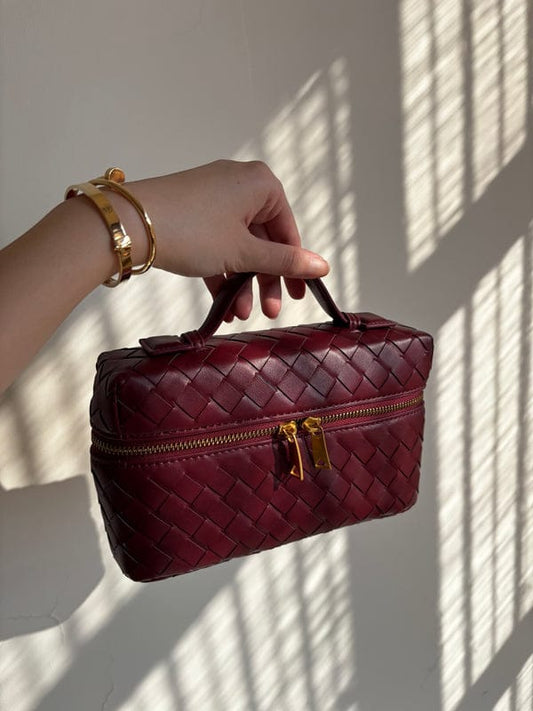 BOTTEGA VENETA Bang Bang Intrecciato Leather Vanity Case – Women Bag (Red)