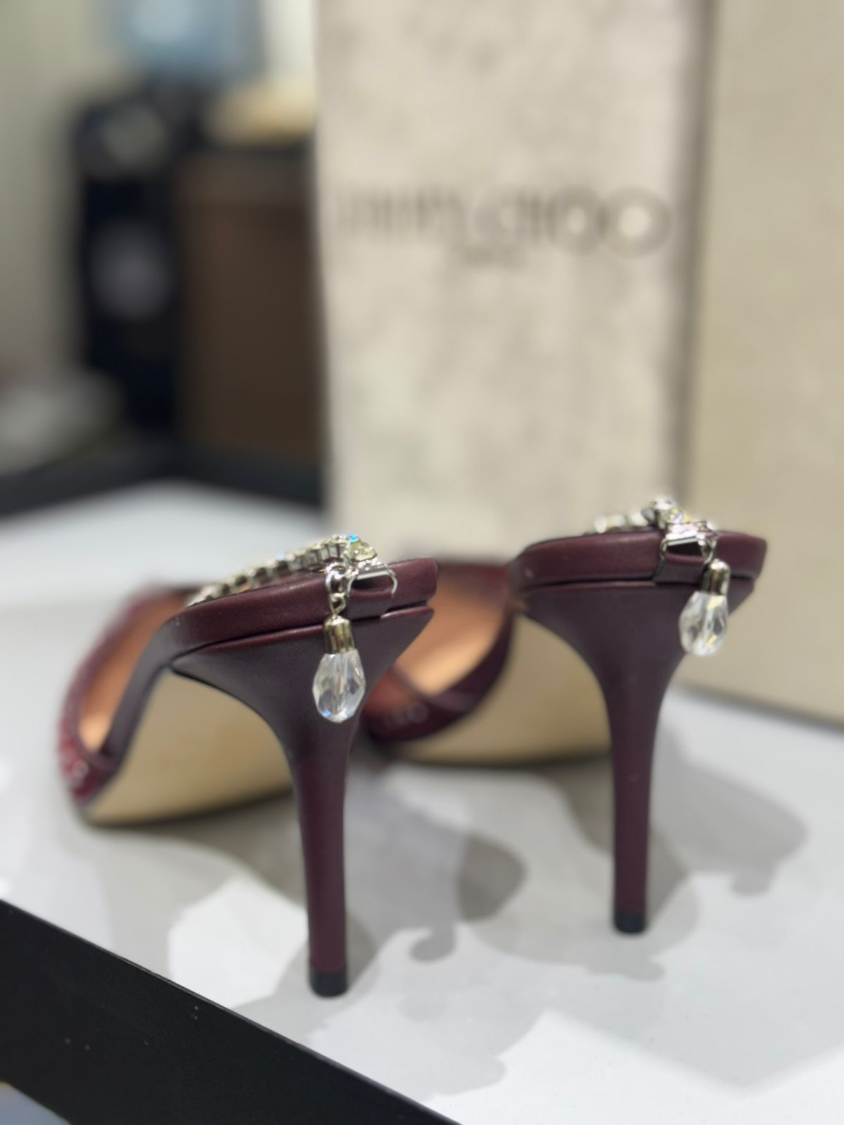 JIMMY CHOO Aurelie 85 Pearl-Embellished Heel Pumps – Premium Women Heel Pumps (Maroon)