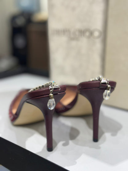 JIMMY CHOO Aurelie 85 Pearl-Embellished Heel Pumps – Premium Women Heel Pumps (Maroon)