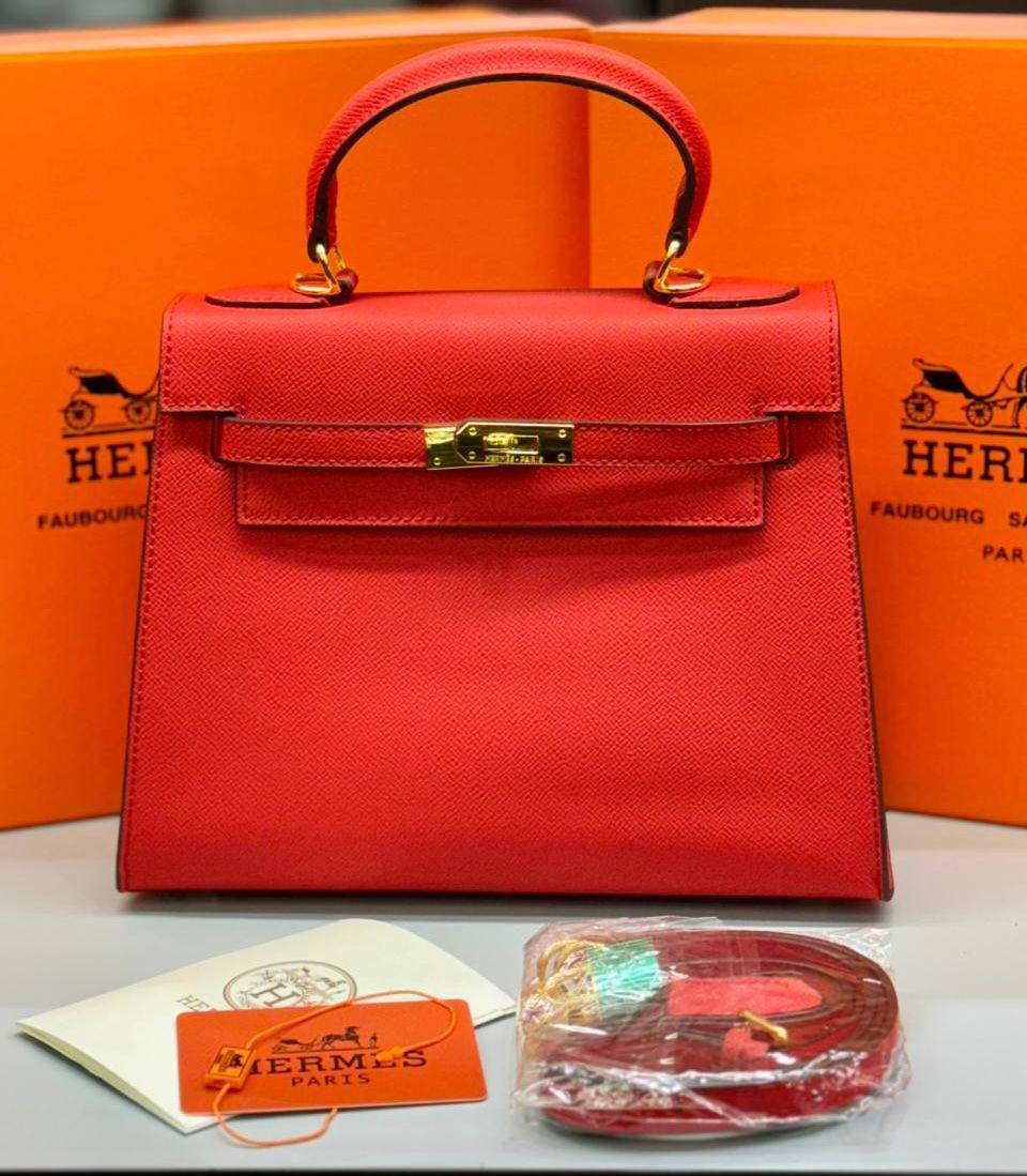 HERMÈS KELLY SELLIER 25CM – Women Bag | Luxury Leather Top Handle & Shoulder Bag (Red)