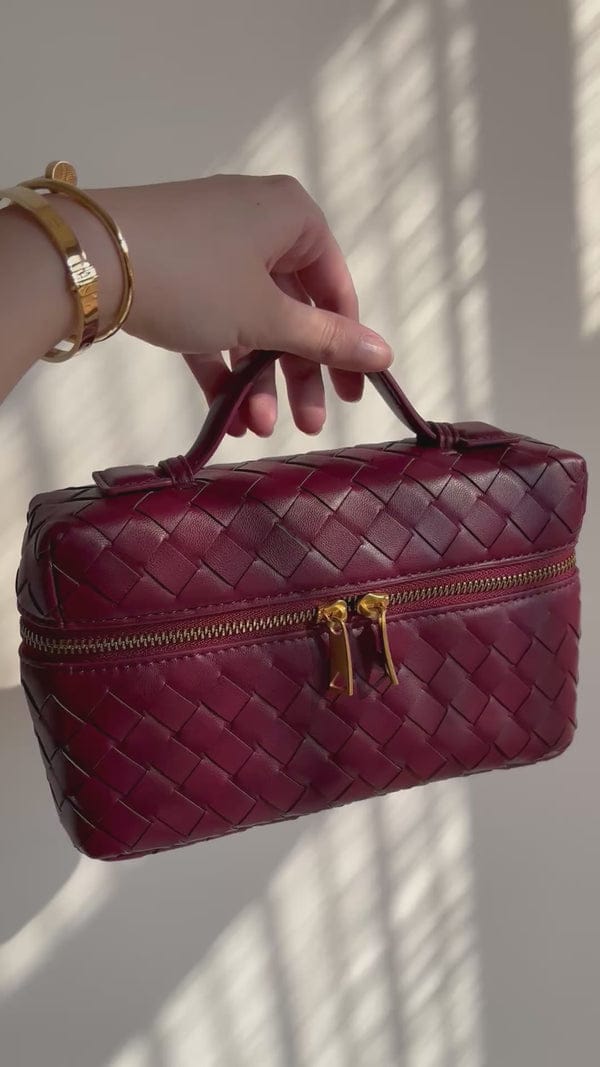 BOTTEGA VENETA Bang Bang Intrecciato Leather Vanity Case – Women Bag (Red)