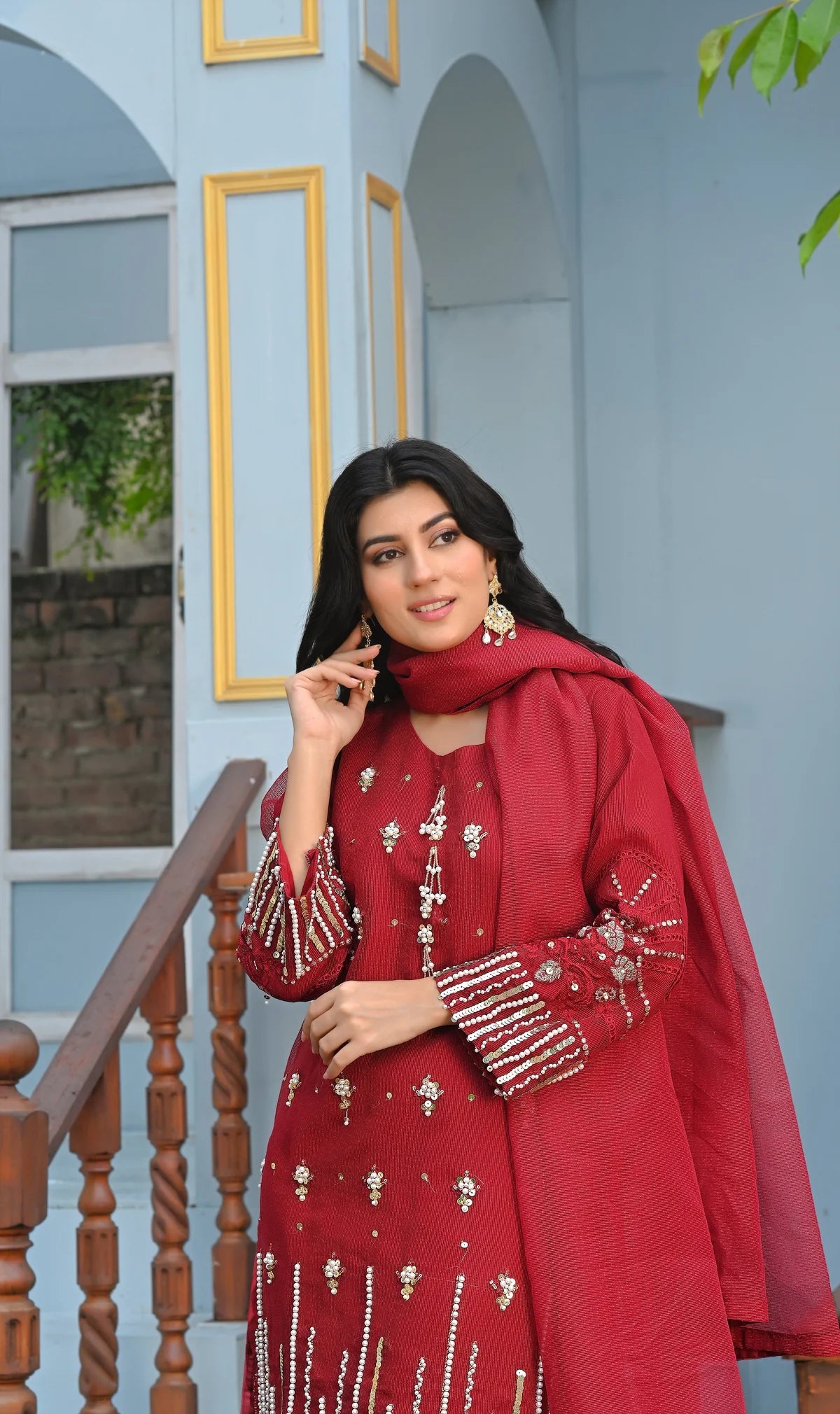 Flosa Handwork Stitched 3-pc (Red)