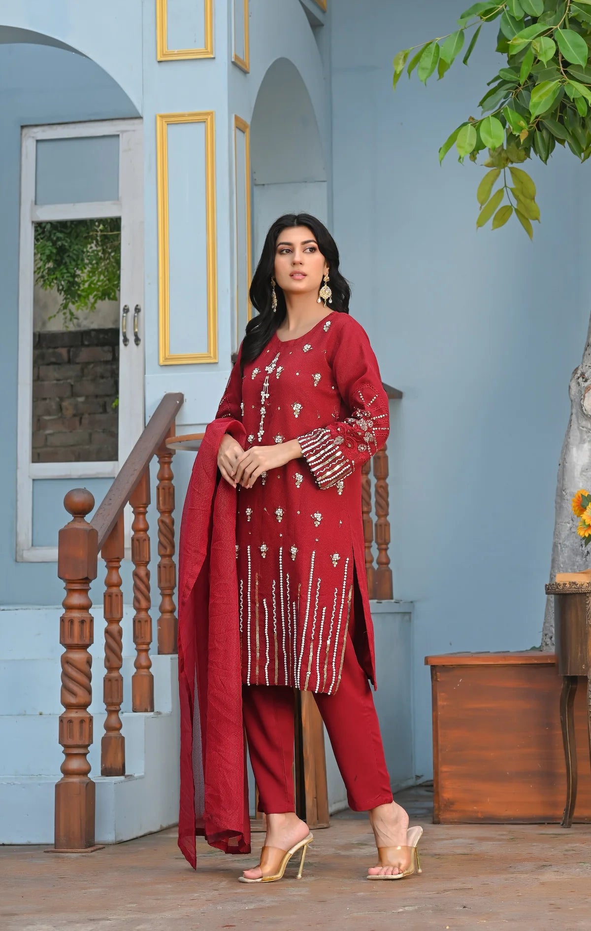 Flosa Handwork Stitched 3-pc (Red)