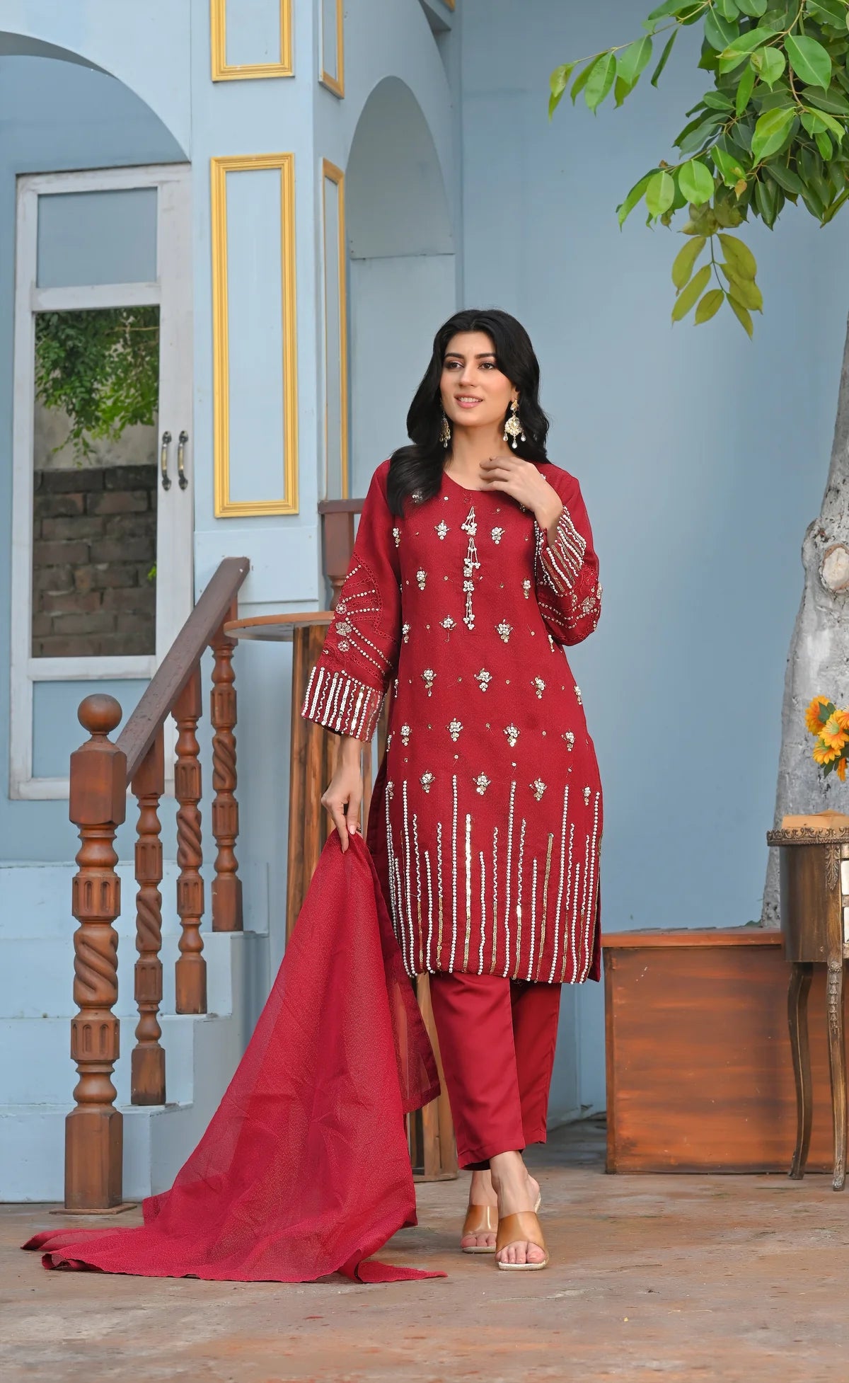 Flosa Handwork Stitched 3-pc (Red)