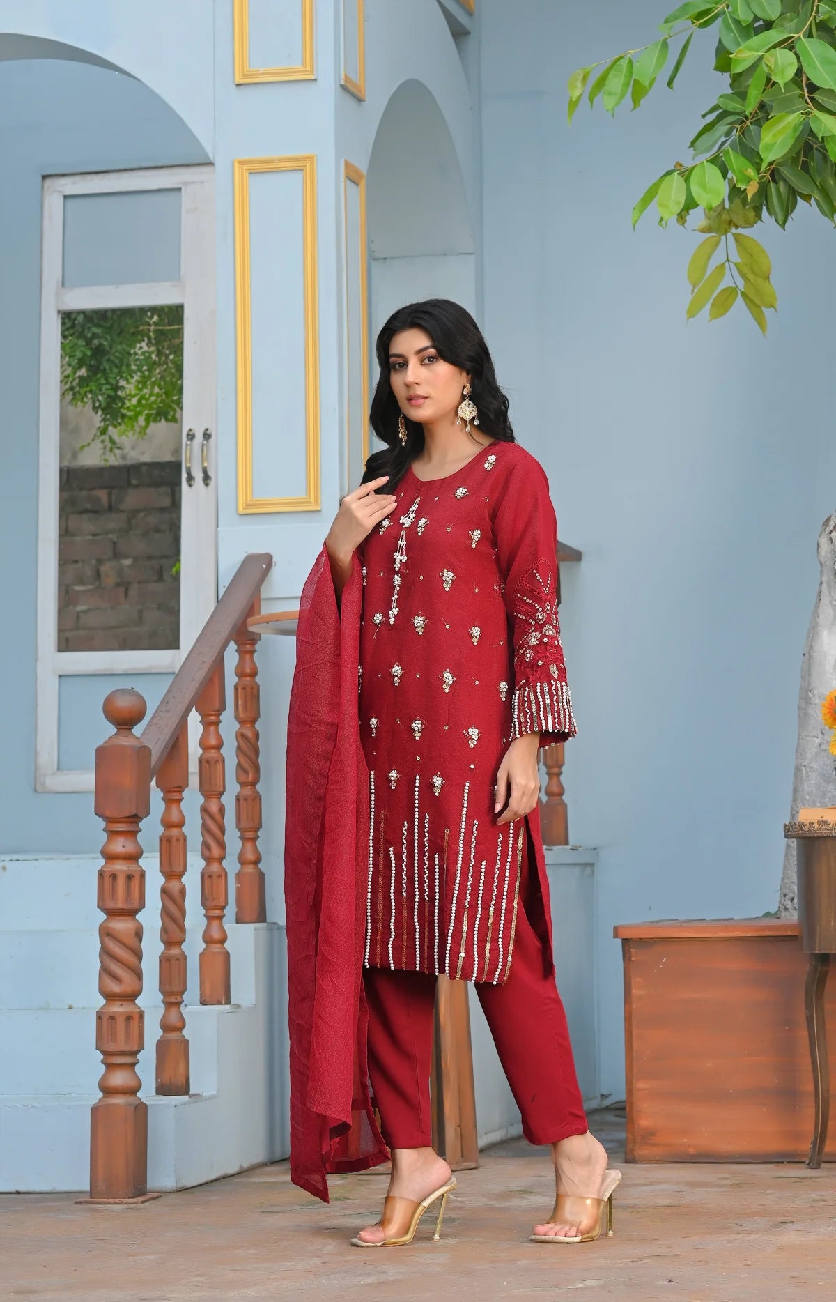 Flosa Handwork Stitched 3-pc (Red)