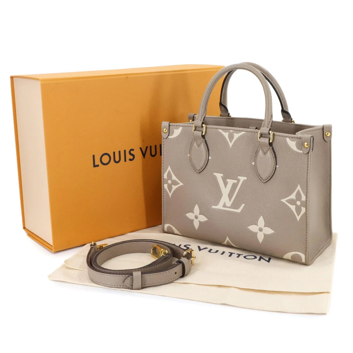 L-O-U-I-S V-U-I-T-T-O-N On The Go PM Empreinte 2Pc Set – Luxe Carry Women Bag (Cream/Dove)
