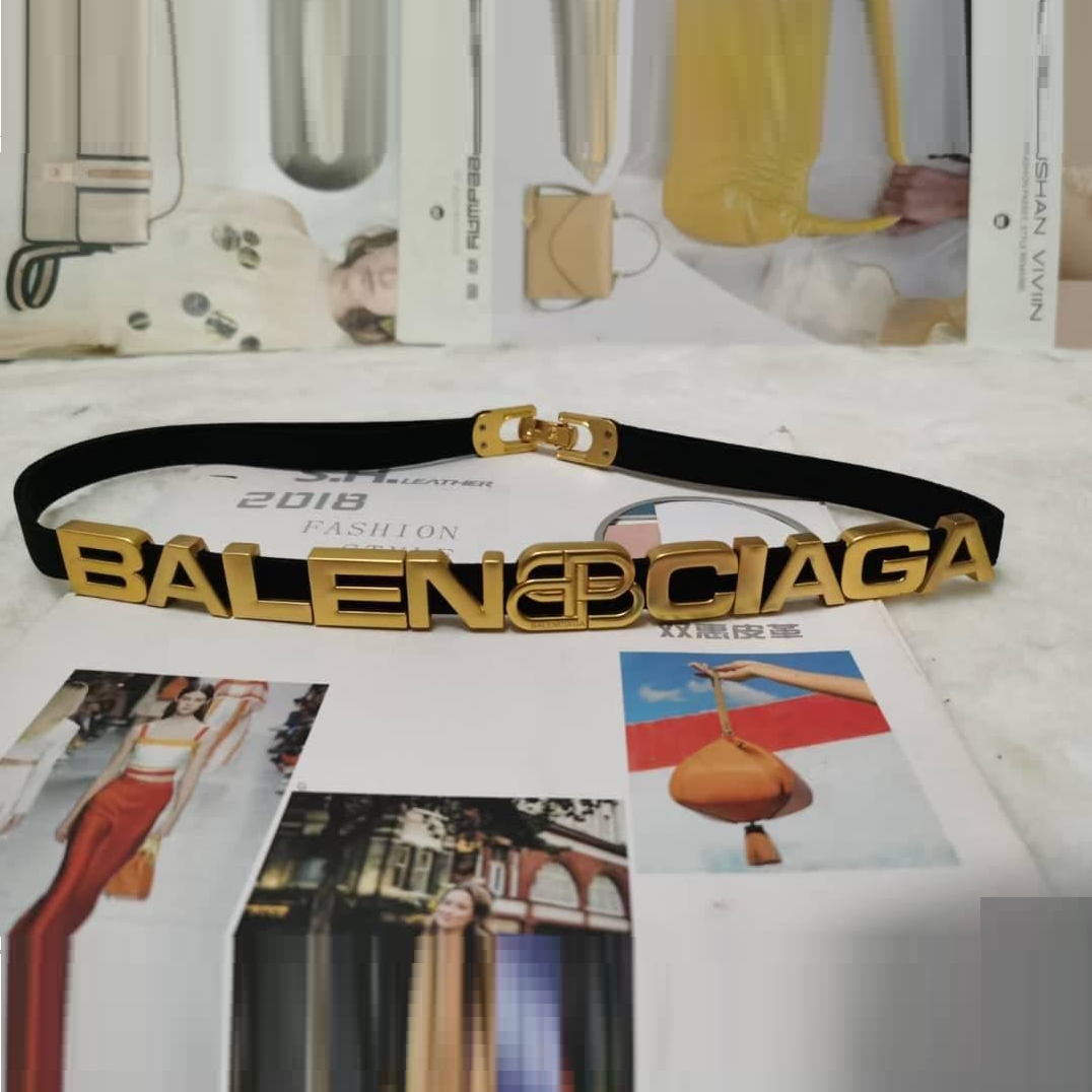 B-A-L-E-N-C-I-A-G-A Logo Metal Belt – Stretchable Luxury Edition (Black/Gold)