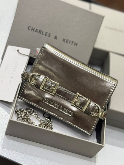CHARLES & KEITH SLOANE METALLIC CHAIN-HANDLE WALLET – Women Bag (Silver)