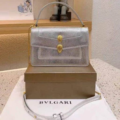 BVLGARI Serpenti Forever Charm Women Bag – Molten Karung Leather (Silver)