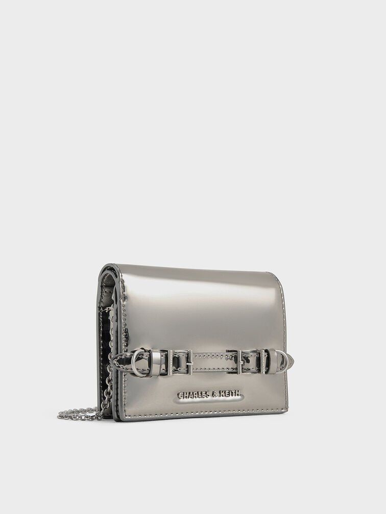 CHARLES & KEITH SLOANE METALLIC CHAIN-HANDLE WALLET – Women Bag (Silver)