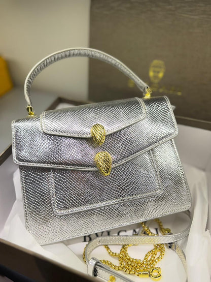 BVLGARI Serpenti Forever Charm Women Bag – Molten Karung Leather (Silver)