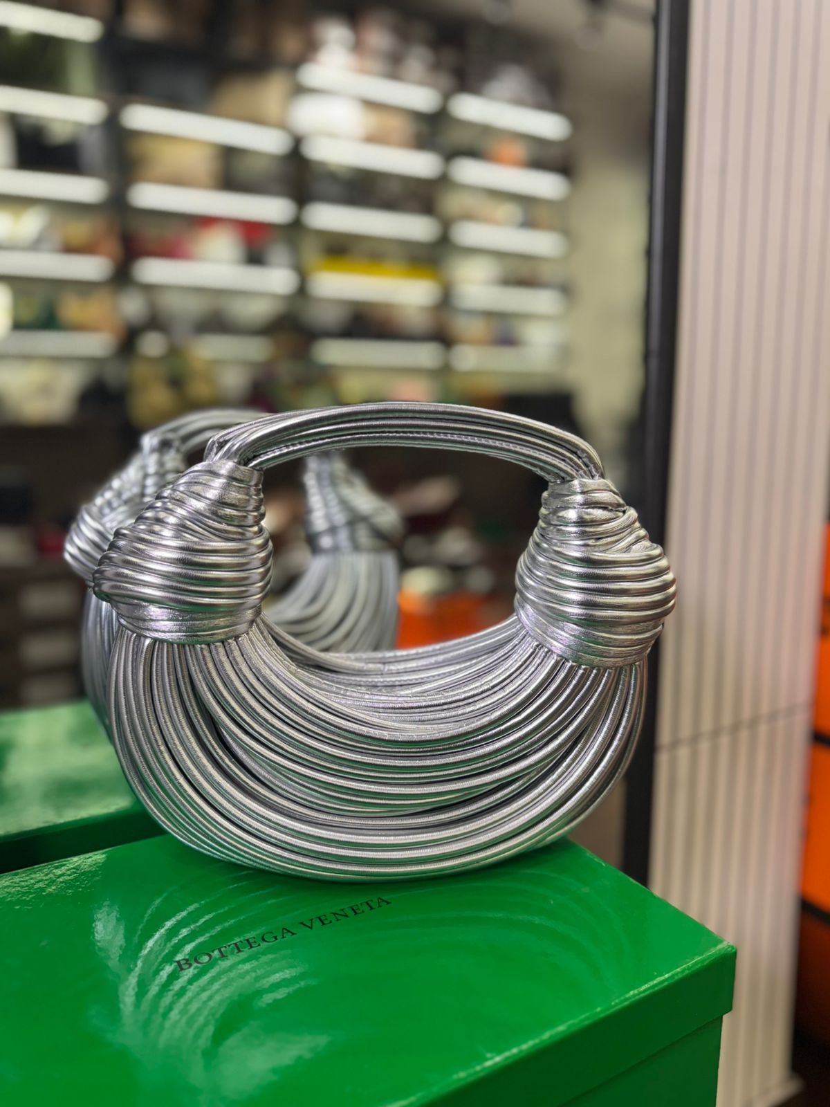 BOTTEGA VENETA Double Knot Women Bag – Premium Handbag with Signature Knotted Design (Silver)