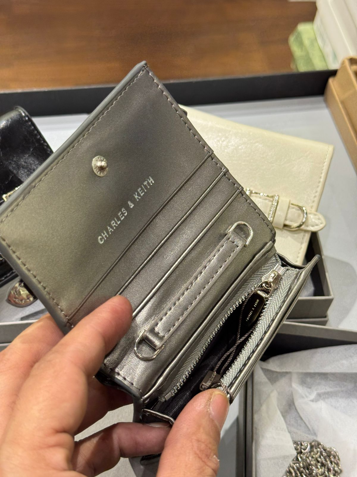 CHARLES & KEITH SLOANE METALLIC CHAIN-HANDLE WALLET – Women Bag (Silver)