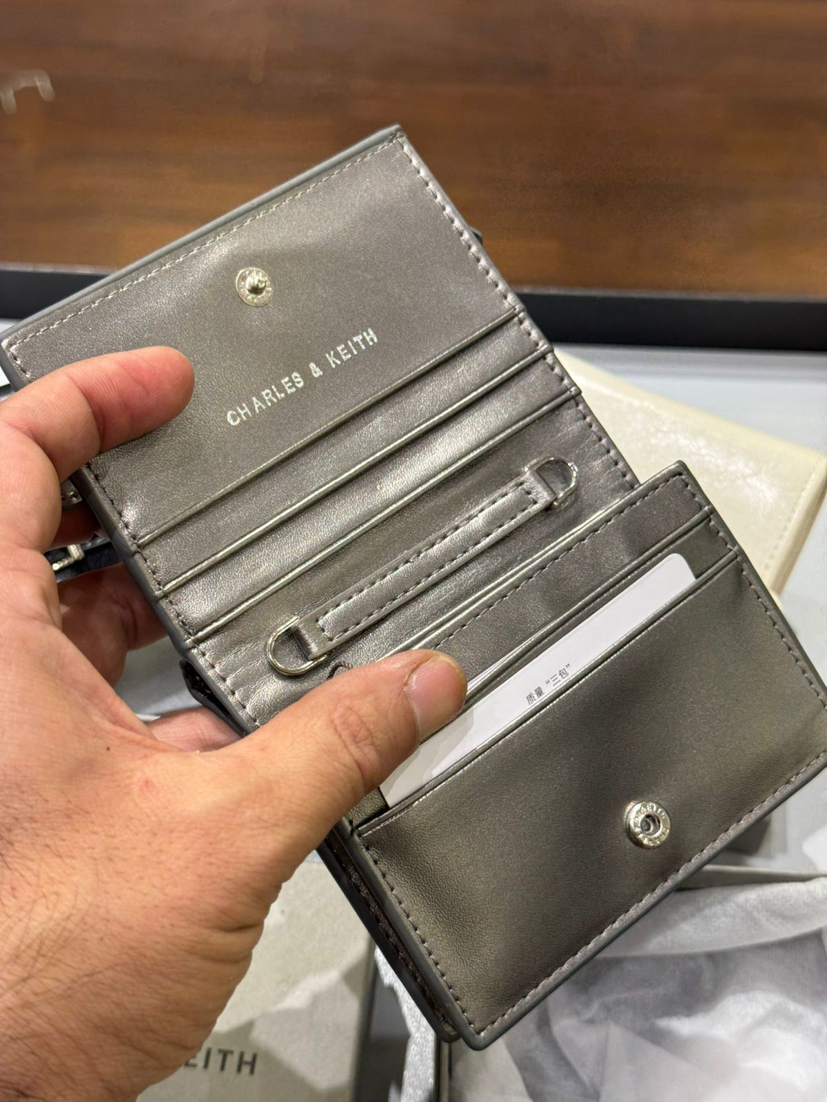 CHARLES & KEITH SLOANE METALLIC CHAIN-HANDLE WALLET – Women Bag (Silver)