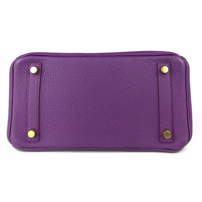 Hermes Birkin 25 Leather Gold Hardware Handbag Bag for Women (Purple Matt)